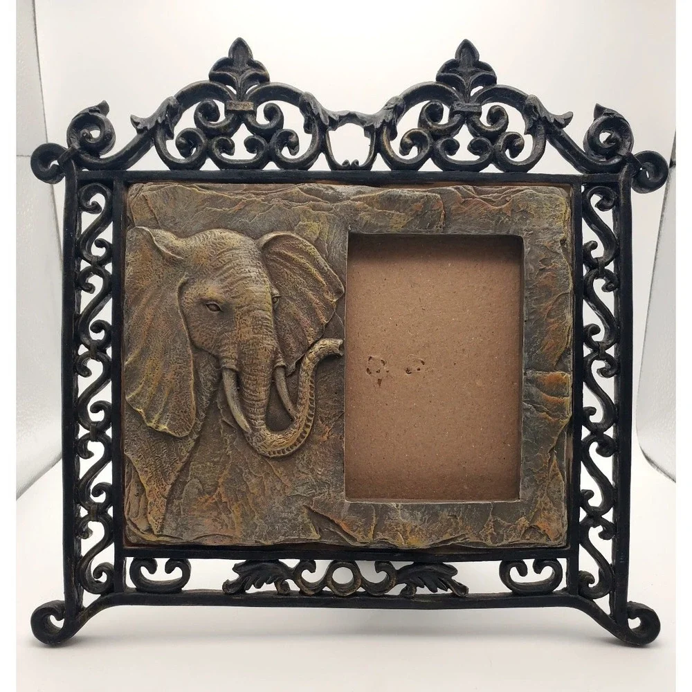 Ornate Resin Elephant Picture Frame 10x10 - Holds 3x4.5 Photo